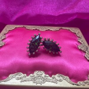 Betsey Johnson Vintage  ‘Asian jungle’ Teal Leopard Marquis Earrings